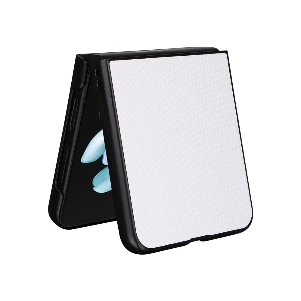 For Samsung Galaxy Z Flip5 5G Carbon Fiber Texture Phone Case PU Leather+PC Protective Cover - White - 6