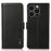 KHAZNEH For iPhone 15 Pro RFID Blocking Phone Case Stand Wallet Genuine Cow Leather Phone Cover - Black - 1