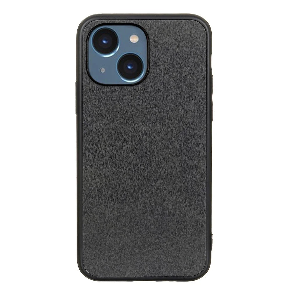 For iPhone 15 PC+TPU+PU Leather Phone Case Cowhide Texture Anti-drop Cover - Black - 1