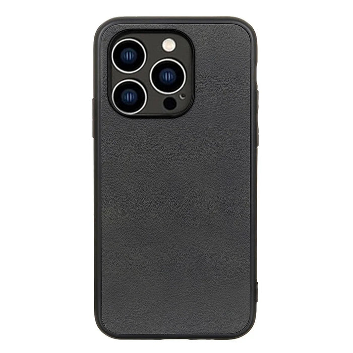 For iPhone 15 Pro Max PC+TPU+PU Leather Anti-Scratch Phone Case Cowhide Texture Back Cover - Black - 1