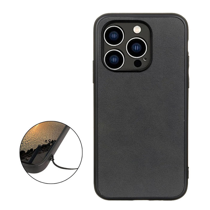 For iPhone 15 Pro Max PC+TPU+PU Leather Anti-Scratch Phone Case Cowhide Texture Back Cover - Black - 2