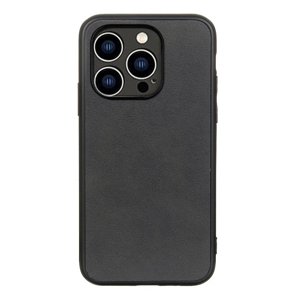 For iPhone 15 Pro PU Leather Coated PC+TPU Phone Case Cowhide Texture Anti-scratch Cover - Black - 1