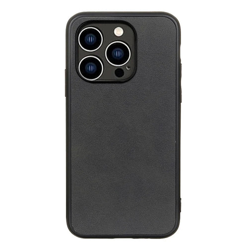 For iPhone 15 Pro PU Leather Coated PC+TPU Phone Case Cowhide Texture Anti-scratch Cover - Black - 1
