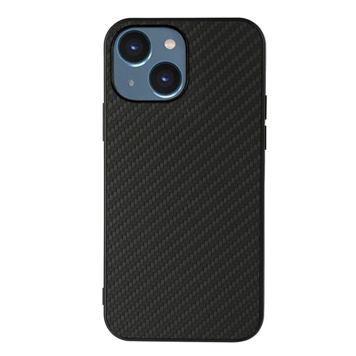For iPhone 15 Carbon Fiber Texture Cover Leather Coated TPU Anti-drop Phone Case - Black - 1