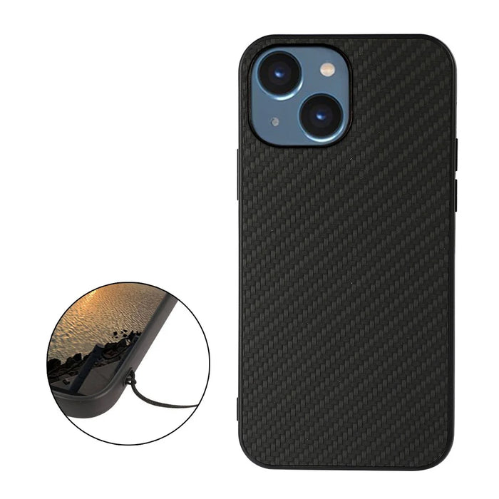 For iPhone 15 Carbon Fiber Texture Cover Leather Coated TPU Anti-drop Phone Case - Black - 2