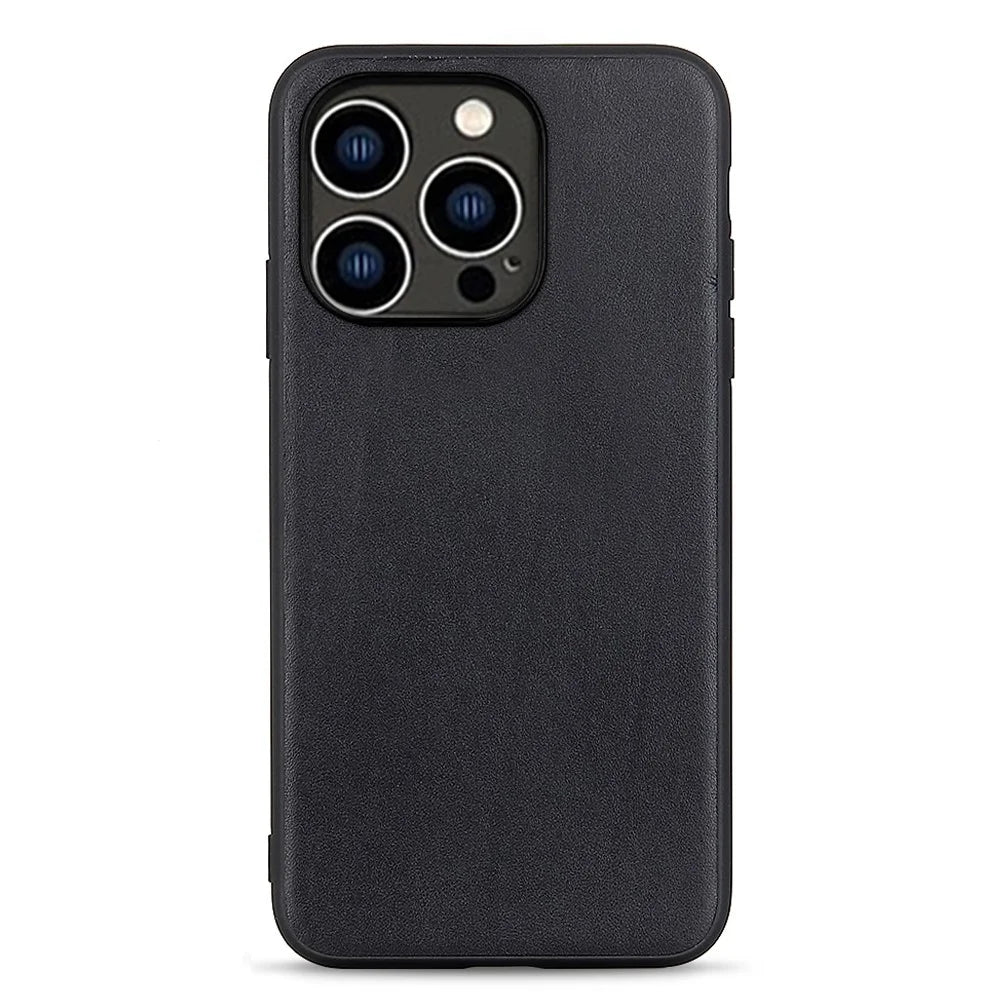 Genuine Cow Leather+TPU Phone Case For iPhone 15 Pro , Shockproof Cell Phone Case - Black - 1
