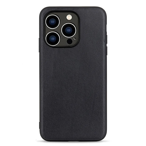 Genuine Cow Leather+TPU Phone Case For iPhone 15 Pro , Shockproof Cell Phone Case - Black - 1