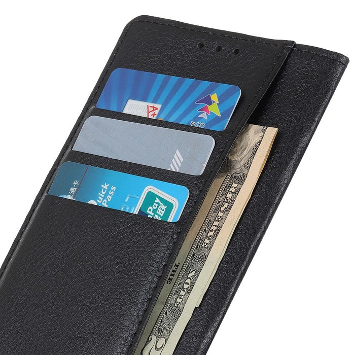 For iPhone 15 Pro Max Litchi Texture Phone Wallet Case PU Leather Stand Protective Phone Cover - Black - 5
