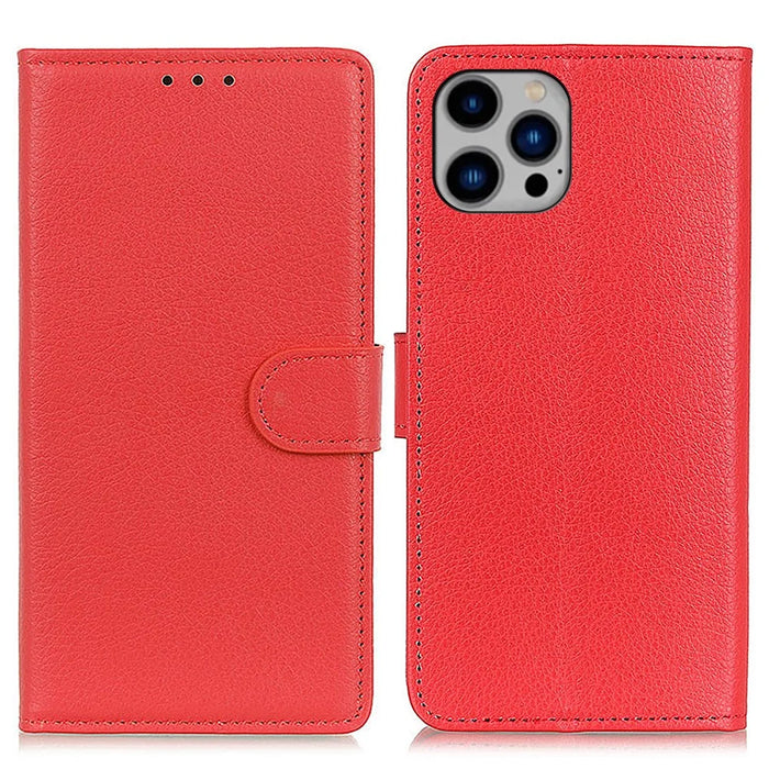 For iPhone 15 Pro PU Leather Full Protection Phone Case Wallet Stand Litchi Texture Cover - Red - 1