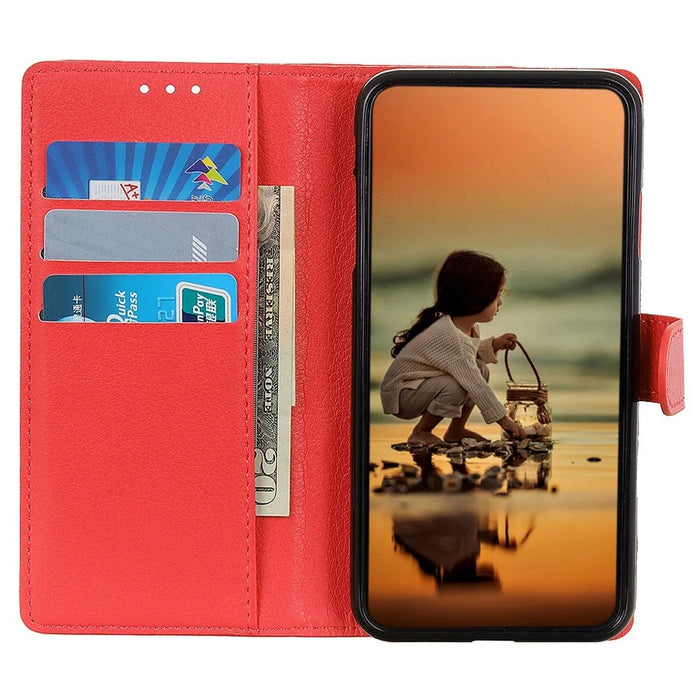 For iPhone 15 Pro PU Leather Full Protection Phone Case Wallet Stand Litchi Texture Cover - Red - 3
