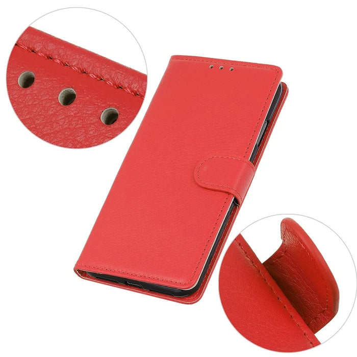 For iPhone 15 Pro PU Leather Full Protection Phone Case Wallet Stand Litchi Texture Cover - Red - 4