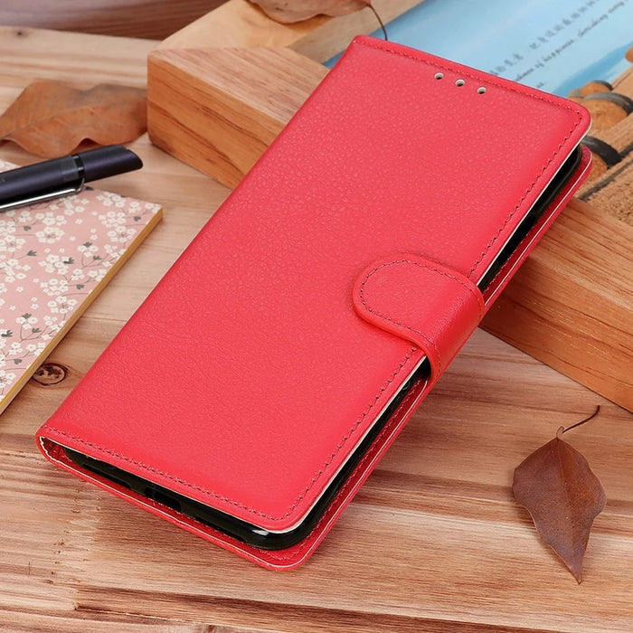 For iPhone 15 Pro PU Leather Full Protection Phone Case Wallet Stand Litchi Texture Cover - Red - 6