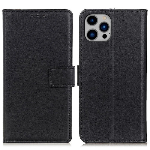For iPhone 15 Pro PU Leather Wallet Phone Cover Scratch-resistsant Stand Smartphone Case - Black - 1