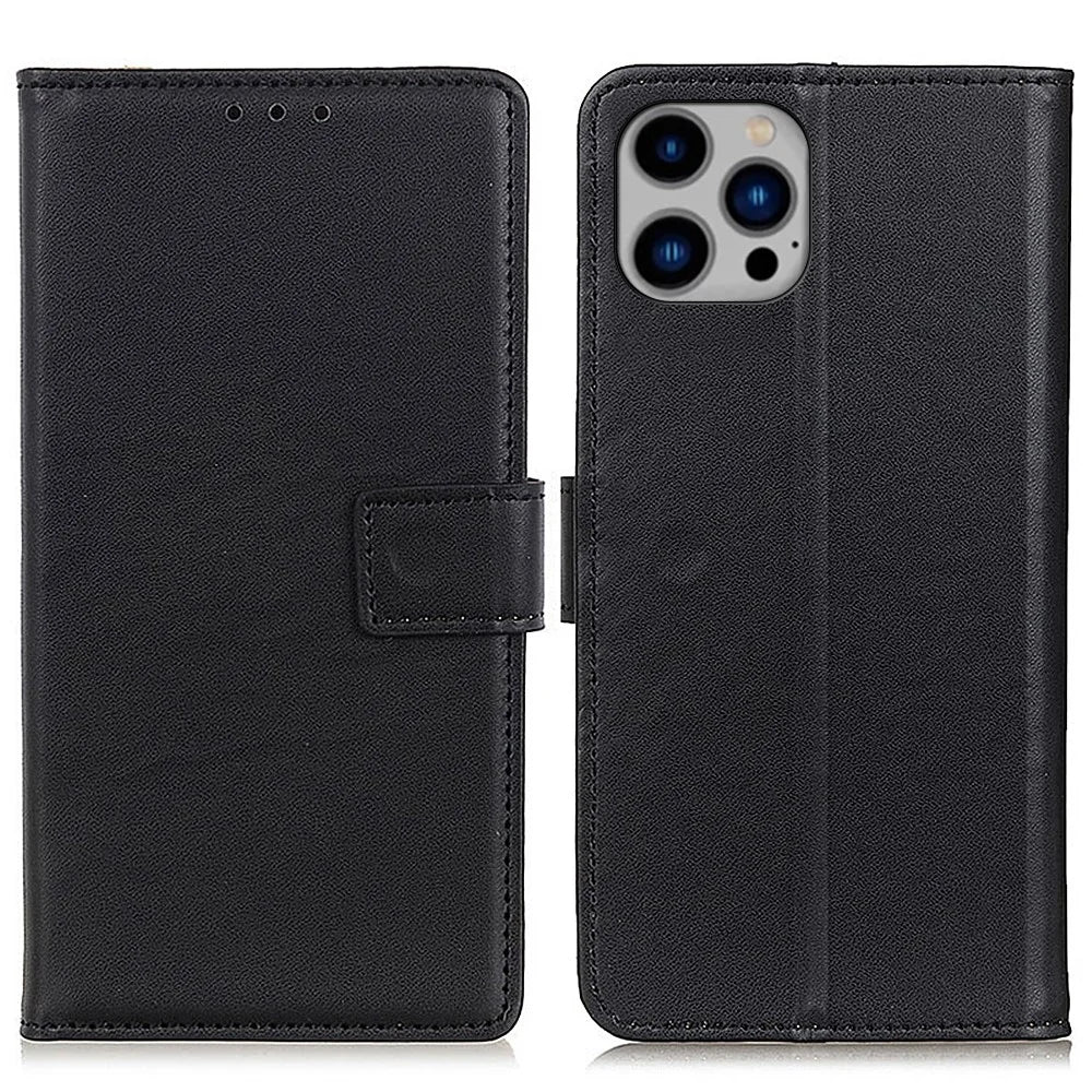 For iPhone 15 Pro PU Leather Wallet Phone Cover Scratch-resistsant Stand Smartphone Case - Black - 1