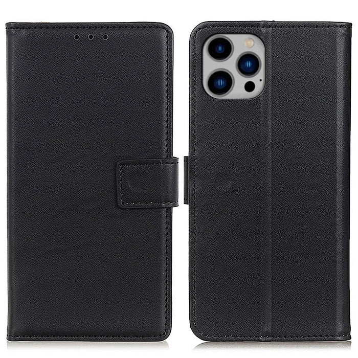For iPhone 15 Pro PU Leather Wallet Phone Cover Scratch-resistsant Stand Smartphone Case - Black - 1