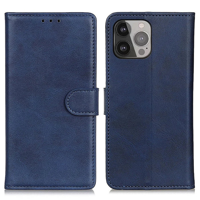 PU Leather Phone Case for iPhone 15 Pro , Stand Cowhide Texture Phone Wallet Protective Cover - Blue - 1