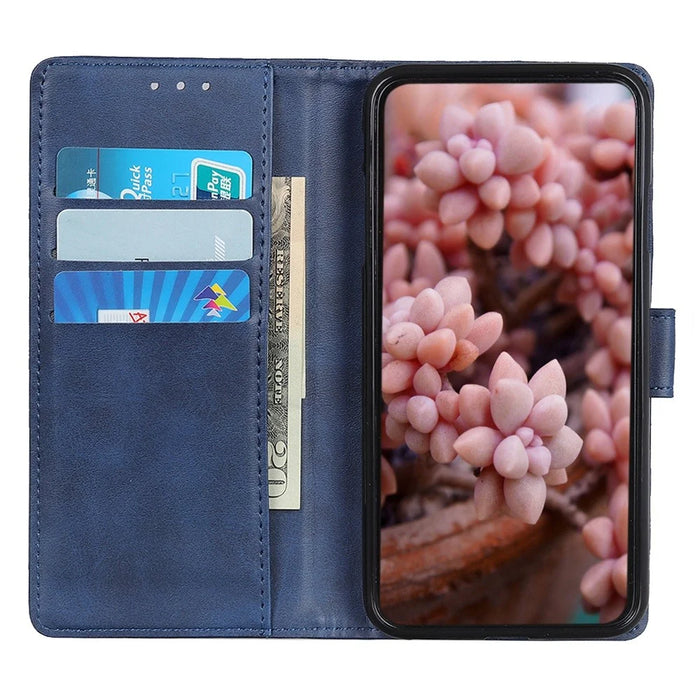 PU Leather Phone Case for iPhone 15 Pro , Stand Cowhide Texture Phone Wallet Protective Cover - Blue - 3