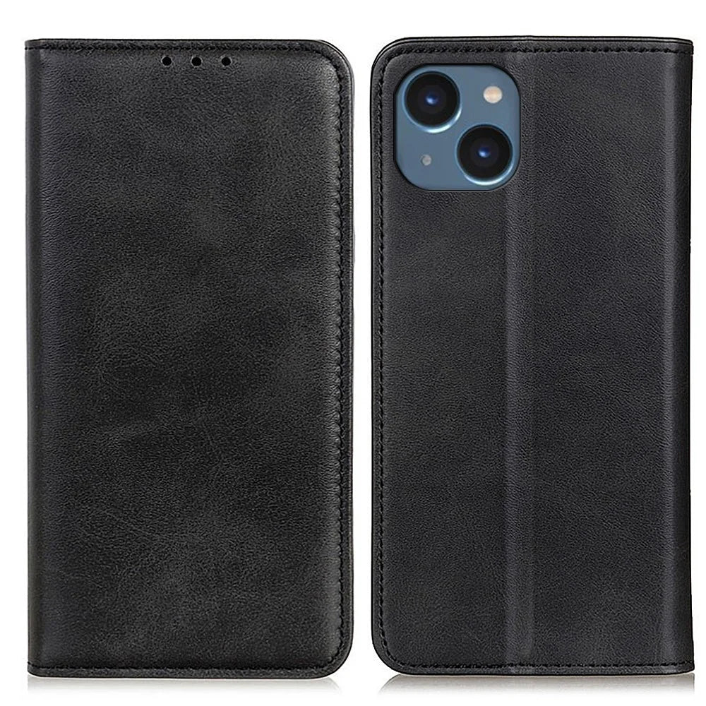 For iPhone 15 Anti-Scratch Phone Case Full Protection Stand Split Leather Wallet Cell Phone Cover - Black - 1