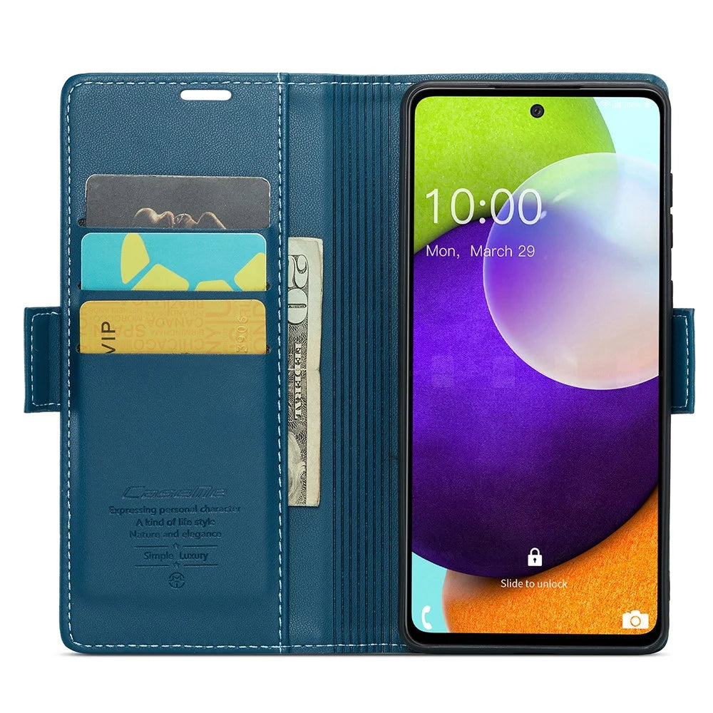 For Samsung Galaxy A52 4G / A52s 5G / A52 5G Leather Case CASEME 023 RFID Blocking 3 Card Slot Mobile Cover - Blue - 2