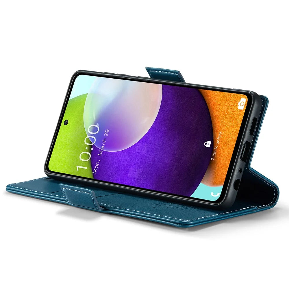 For Samsung Galaxy A52 4G / A52s 5G / A52 5G Leather Case CASEME 023 RFID Blocking 3 Card Slot Mobile Cover - Blue - 4