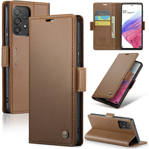 For Samsung Galaxy A53 5G Leather Case CASEME 023 RFID Blocking 3 Card Slot Mobile Cover - Brown - 1