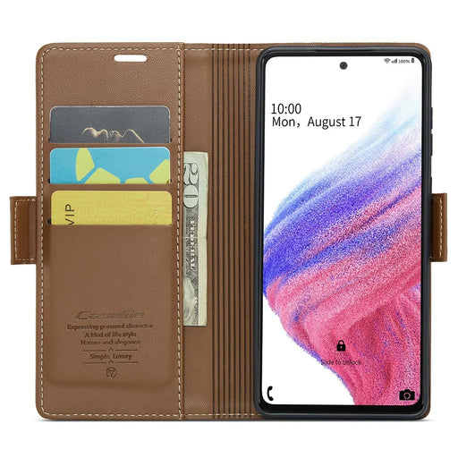 For Samsung Galaxy A53 5G Leather Case CASEME 023 RFID Blocking 3 Card Slot Mobile Cover - Brown - 2