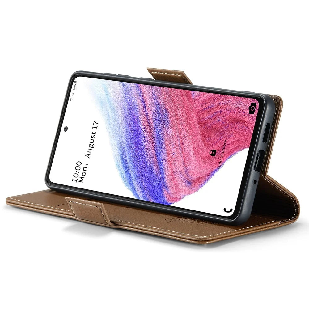 For Samsung Galaxy A53 5G Leather Case CASEME 023 RFID Blocking 3 Card Slot Mobile Cover - Brown - 4