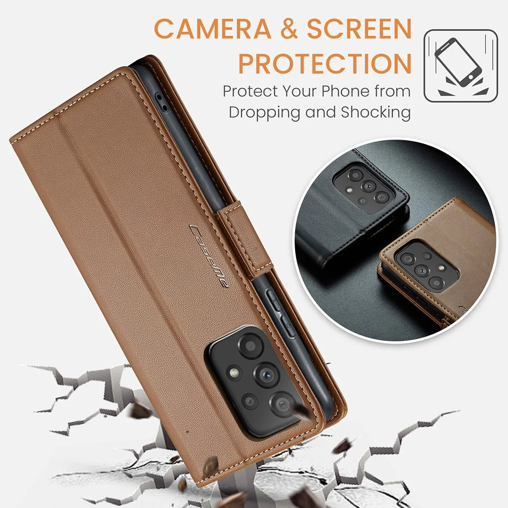 For Samsung Galaxy A53 5G Leather Case CASEME 023 RFID Blocking 3 Card Slot Mobile Cover - Brown - 6