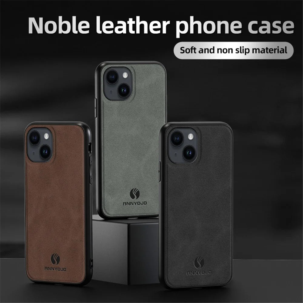 ANNYOJO For iPhone 14 Phone Case Support Magnetic Car Mount PU Leather Coated PC+TPU Cover - Coffee - 7