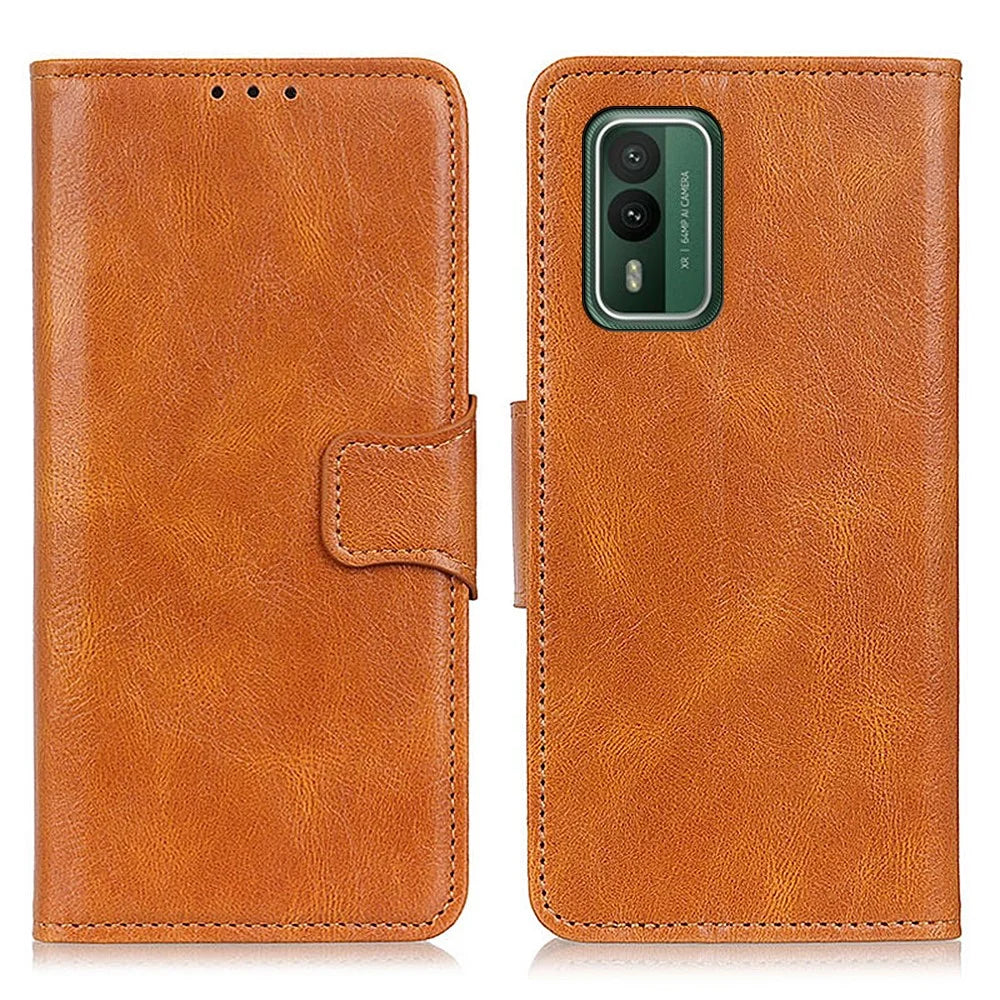 For Nokia XR21 PU Leather Flip Folio Case Crazy Horse Texture Wallet Stand Phone Cover - Brown - 1