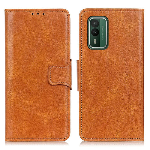 For Nokia XR21 PU Leather Flip Folio Case Crazy Horse Texture Wallet Stand Phone Cover - Brown - 1
