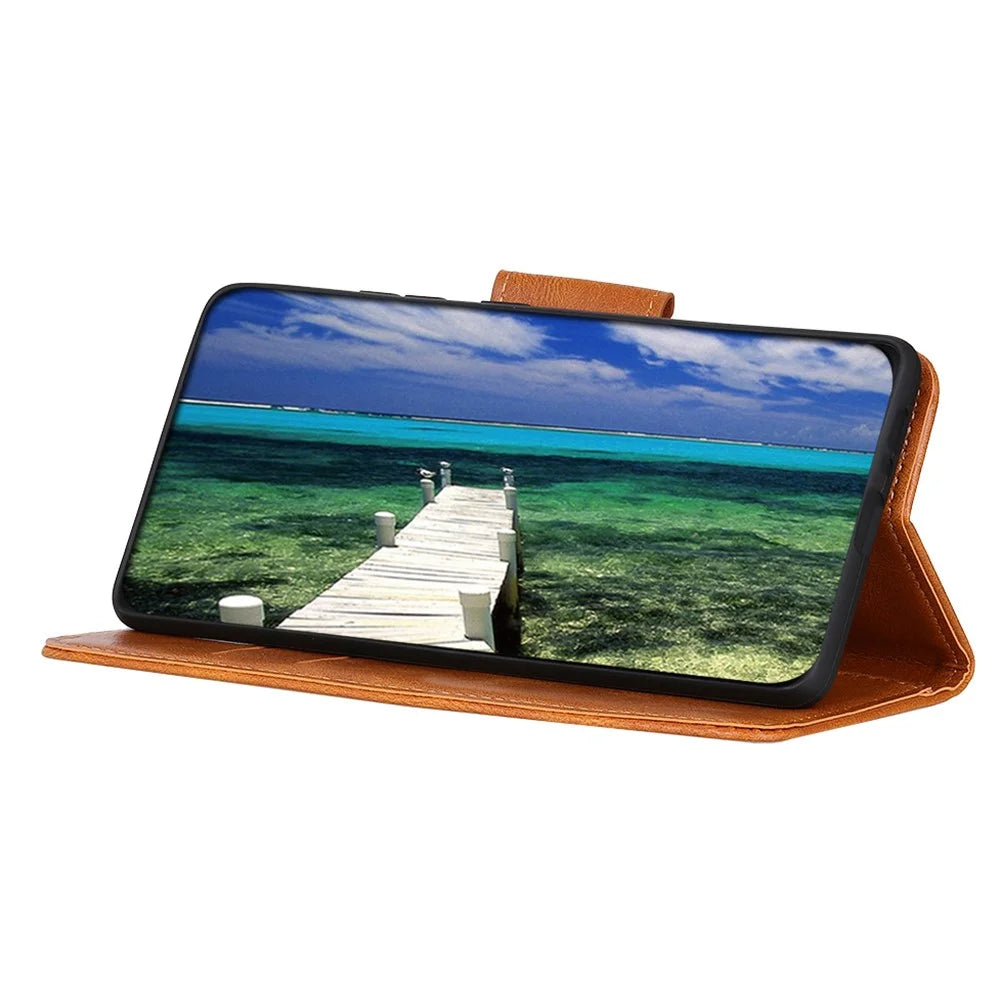 For Nokia XR21 PU Leather Flip Folio Case Crazy Horse Texture Wallet Stand Phone Cover - Brown - 2