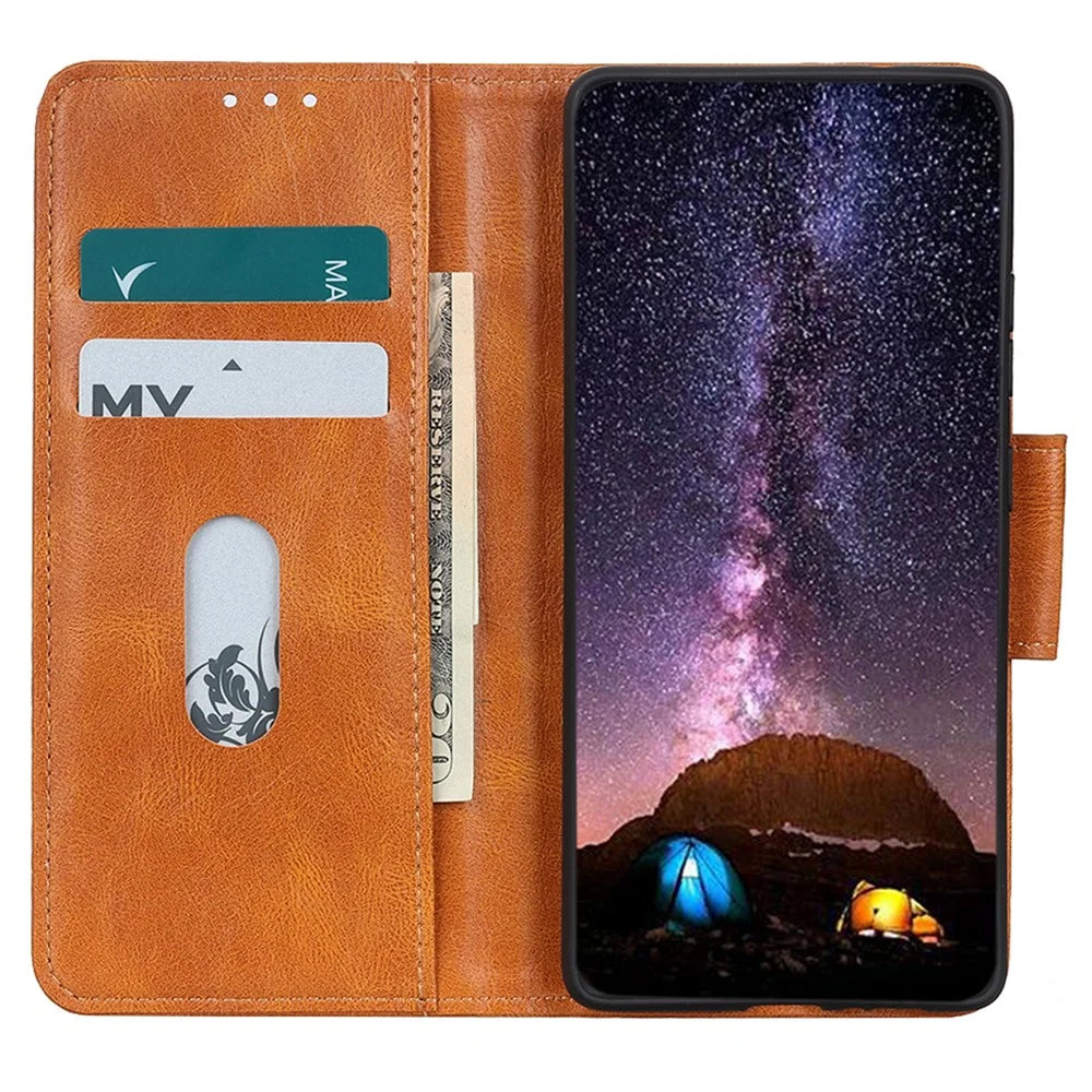 For Nokia XR21 PU Leather Flip Folio Case Crazy Horse Texture Wallet Stand Phone Cover - Brown - 3