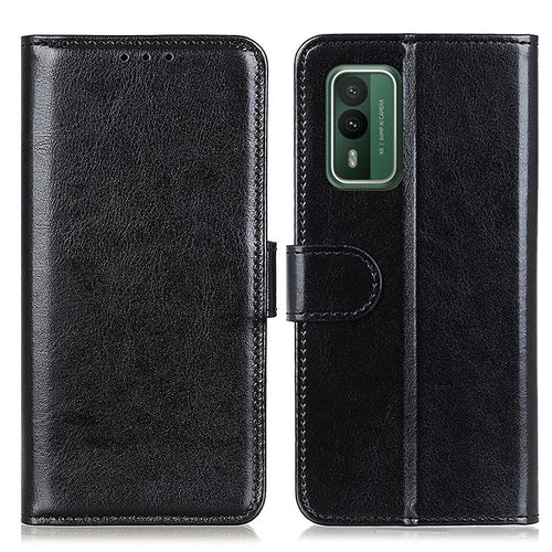 For Nokia XR21 PU Leather Crazy Horse Texture Folio Case Wallet Stand Flip Phone Cover - Black - 1