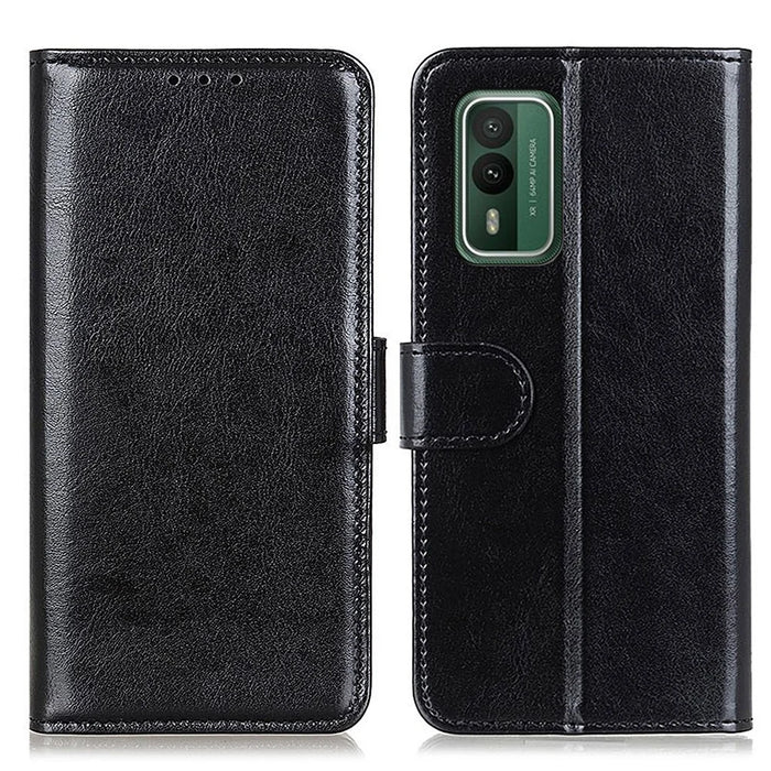 For Nokia XR21 PU Leather Crazy Horse Texture Folio Case Wallet Stand Flip Phone Cover - Black - 1
