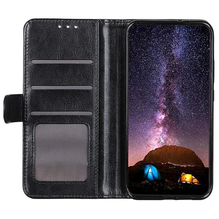 For Nokia XR21 PU Leather Crazy Horse Texture Folio Case Wallet Stand Flip Phone Cover - Black - 2