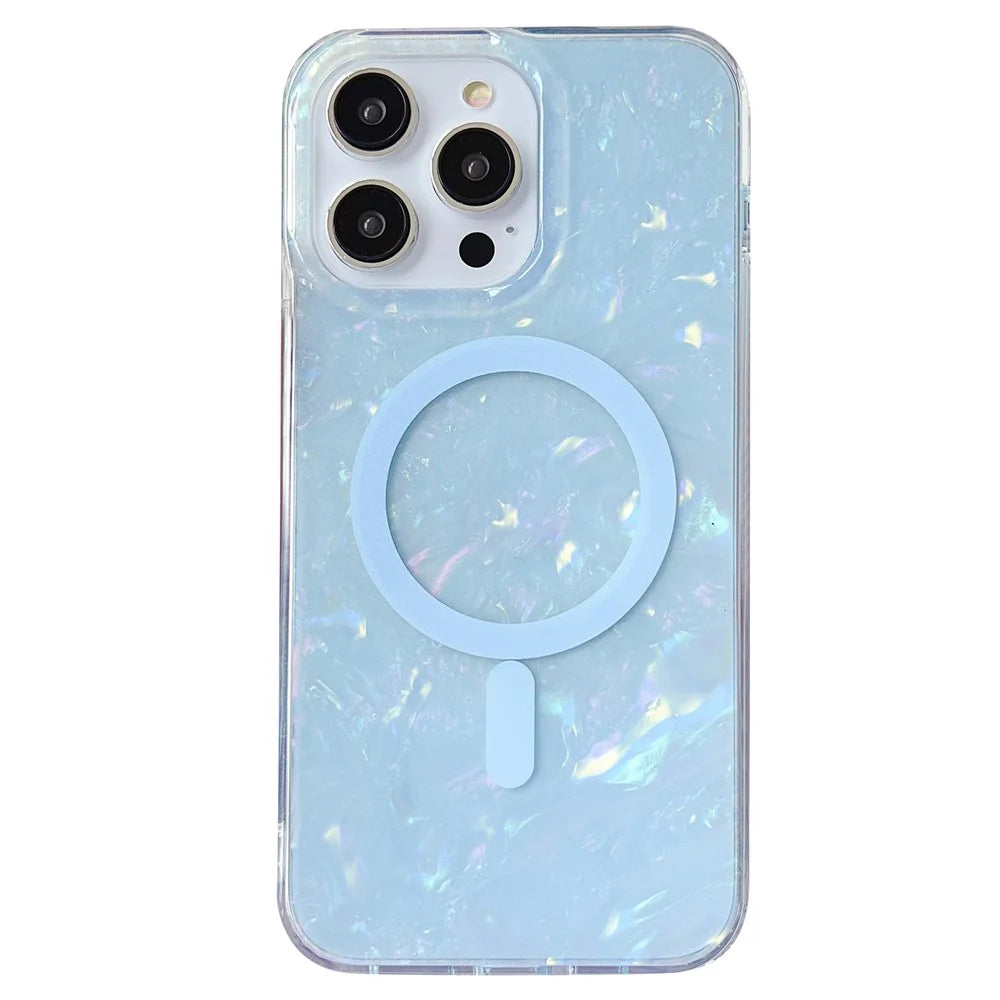 For iPhone 14 Pro Max IMD Shell Pattern TPU + PC Phone Case Anti-scratch Cover Compatible with MagSafe - Baby Blue - 1