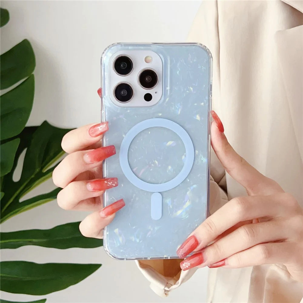 For iPhone 14 Pro Max IMD Shell Pattern TPU + PC Phone Case Anti-scratch Cover Compatible with MagSafe - Baby Blue - 3