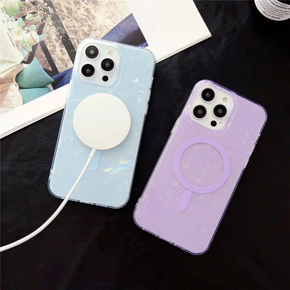 For iPhone 14 Pro Max IMD Shell Pattern TPU + PC Phone Case Anti-scratch Cover Compatible with MagSafe - Baby Blue - 4