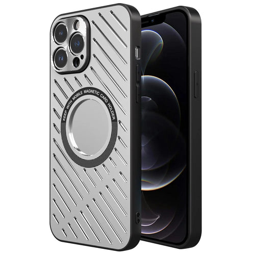 R-JUST RJ57 For iPhone 12 Pro Max Heat Dissipation Hollow Metal+TPU Phone Case Compatible with MagSafe - Silver - 1