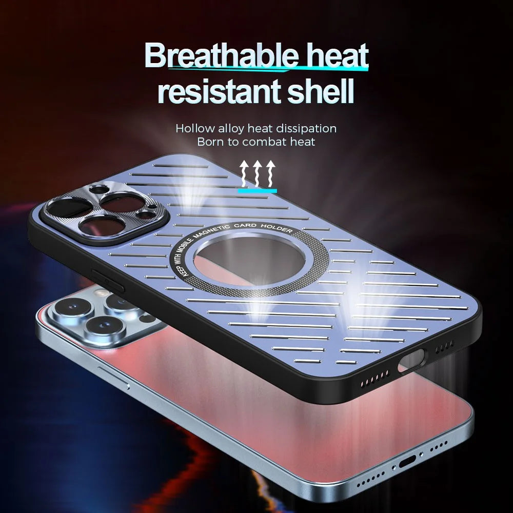 R-JUST RJ57 For iPhone 12 Pro Max Heat Dissipation Hollow Metal+TPU Phone Case Compatible with MagSafe - Silver - 3