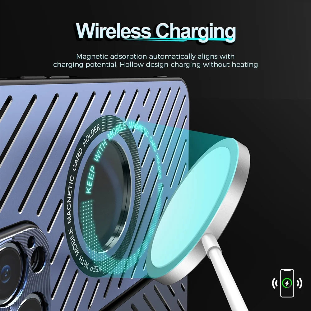 R-JUST RJ57 For iPhone 12 Pro Max Heat Dissipation Hollow Metal+TPU Phone Case Compatible with MagSafe - Silver - 5