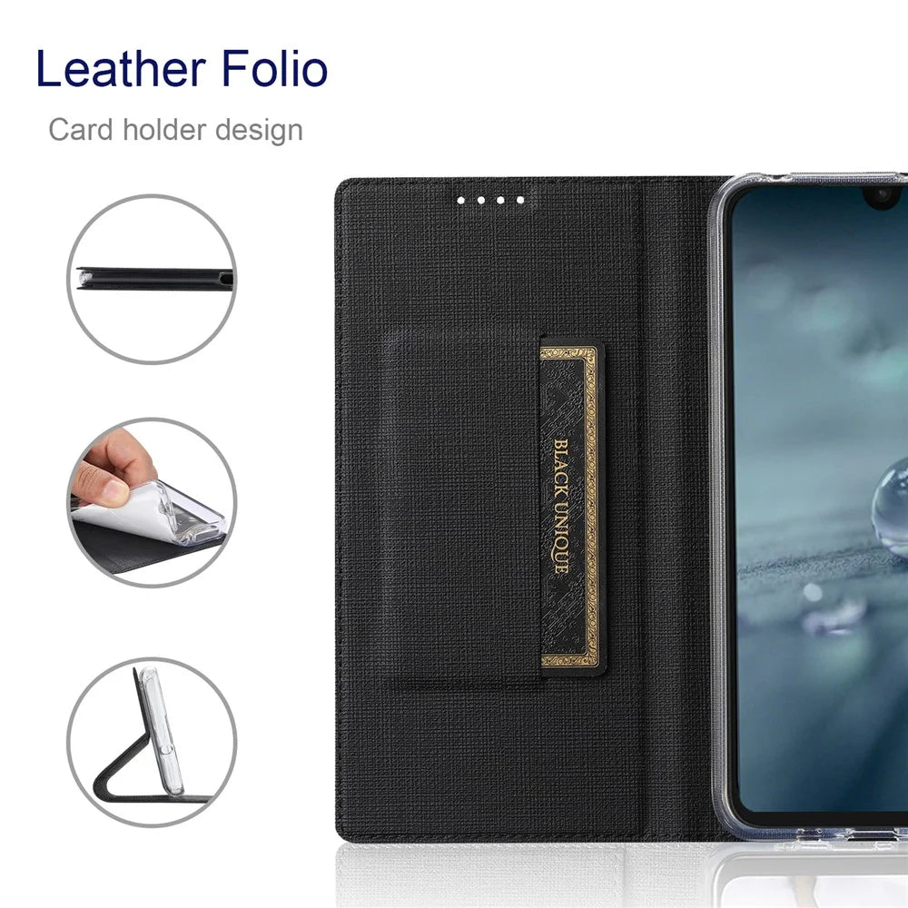VILI DMX Series PU Leather Phone Case for Sharp Aquos Wish3  , Card Slots Stand Protective Phone Cover - Black - 2
