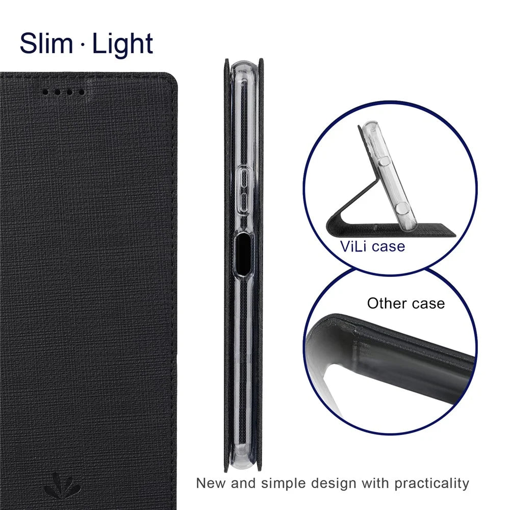VILI DMX Series PU Leather Phone Case for Sharp Aquos Wish3  , Card Slots Stand Protective Phone Cover - Black - 5