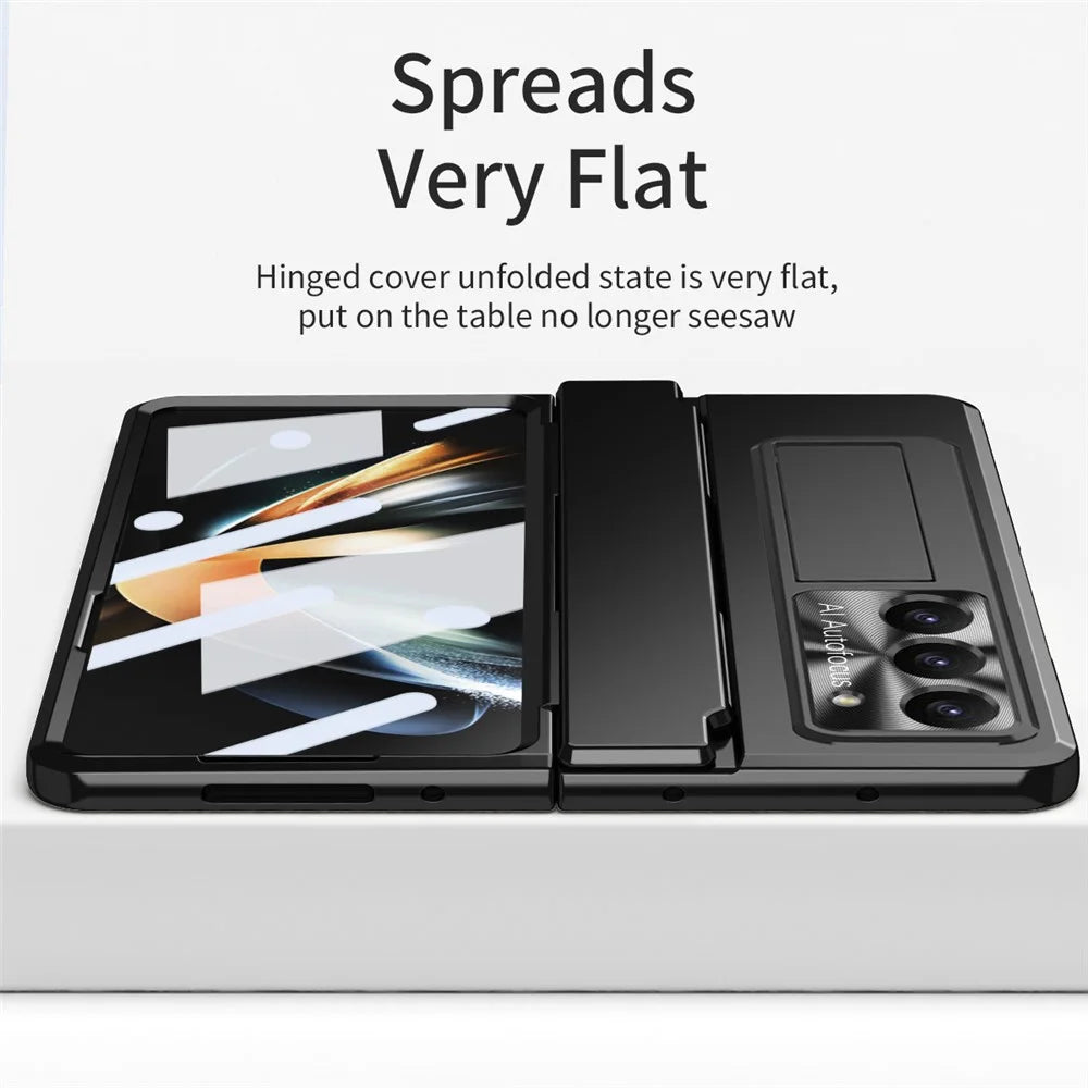 For Samsung Galaxy Z Fold5 5G Kickstand Hard PC Case Protective Phone Cover with Lens Film and Tempered Glass Screen Film - Black - 7