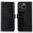 For iPhone 15 Pro RFID Blocking Phone Case Genuine Cow Leather Wallet Stand Anti-drop Cover - Black - 1