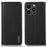KHAZNEH For iPhone 15 Pro Max RFID Blocking Phone Case Genuine Cow Leather Wallet Stand Flip Cover - Black - 1