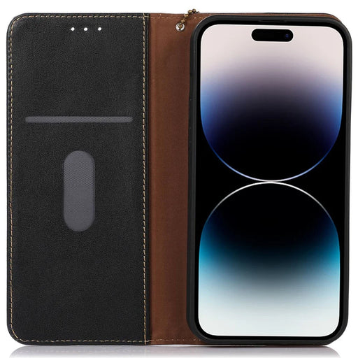 KHAZNEH For iPhone 15 Pro Max RFID Blocking Phone Case Genuine Cow Leather Wallet Stand Flip Cover - Black - 2