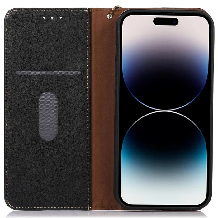 KHAZNEH For iPhone 15 Pro Max RFID Blocking Phone Case Genuine Cow Leather Wallet Stand Flip Cover - Black - 2