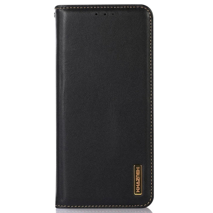 KHAZNEH For iPhone 15 Pro Max RFID Blocking Phone Case Genuine Cow Leather Wallet Stand Flip Cover - Black - 7
